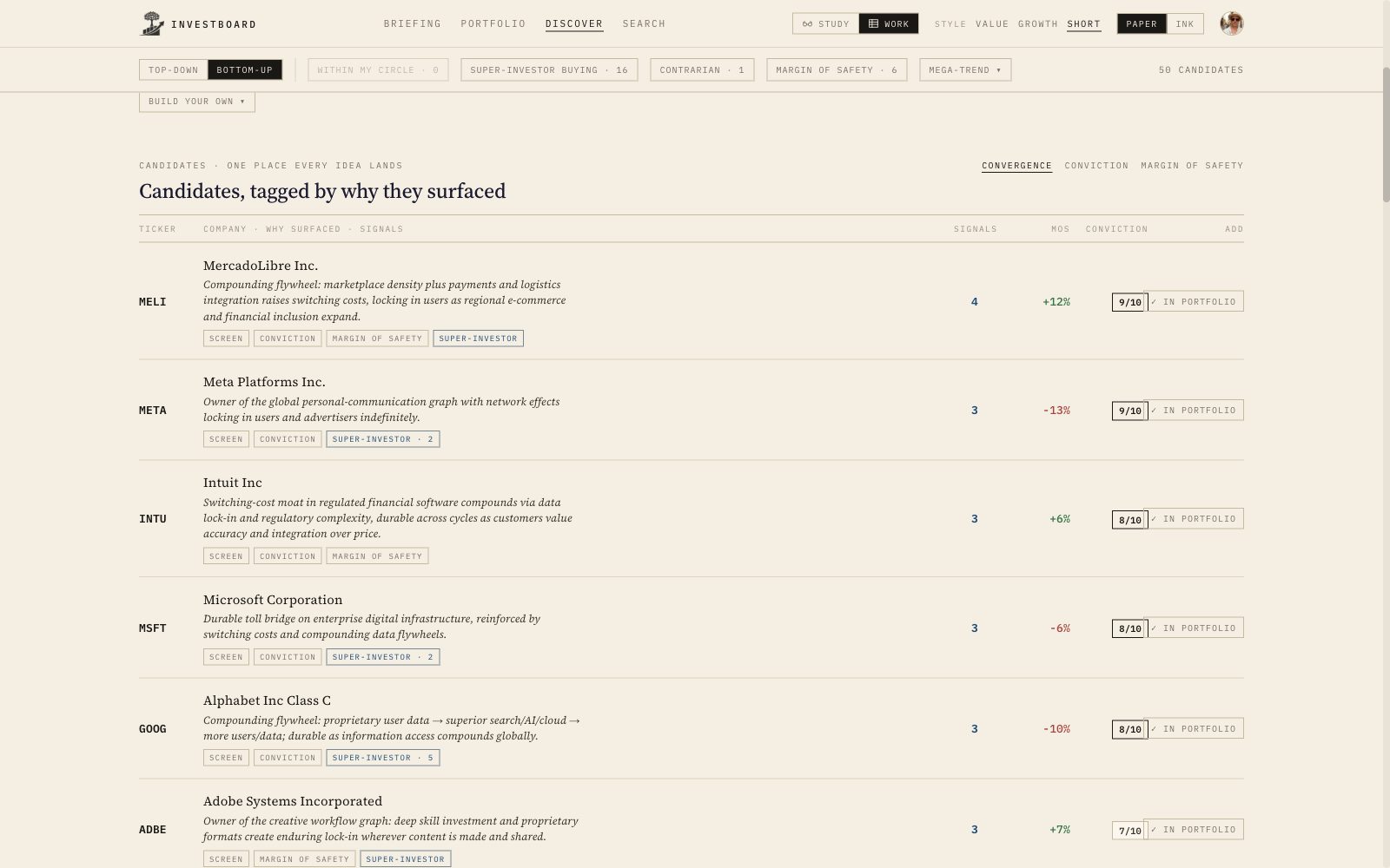 Discover — screens that start from quality